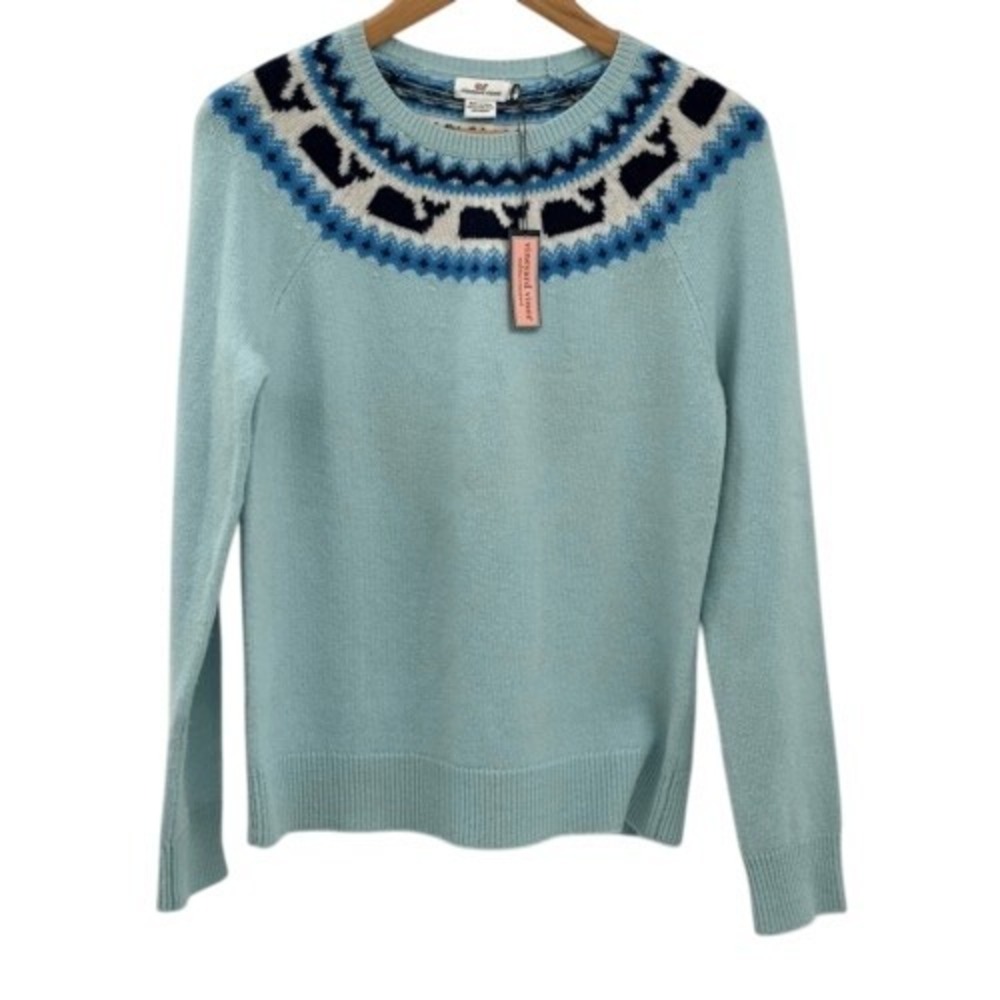 Vineyard Vines Sweater Women‎ Size XS Blue Whale Fair Isle Nordic Lambswool New